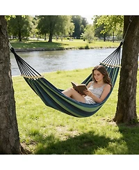 homfan Heavy-Duty Canvas Hammock with Anti-Roll Spreader Bars, 550 lb Capacity Portable Outdoor Swing Tree Straps and Carry Bag for Patio