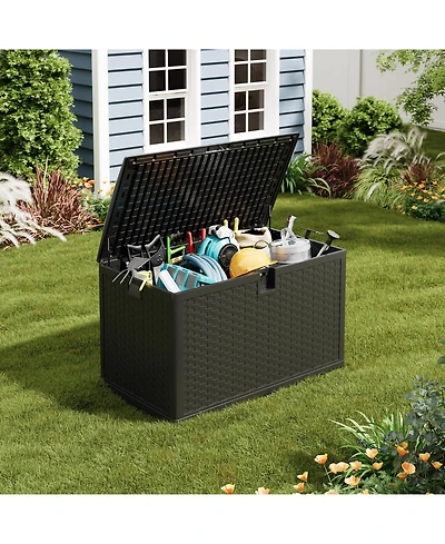 homfan 120 Gallon Outdoor Storage Box - Lockable Resin Deck Bin for Garden Tools, Patio Furniture Cushions - Waterproof, Weather and Uv Resistant