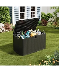homfan 120 Gallon Outdoor Storage Box - Lockable Resin Deck Bin for Garden Tools, Patio Furniture Cushions - Waterproof, Weather and Uv Resistant