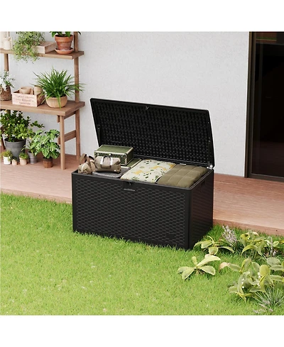 homfan 120 Gallon Outdoor Deck Large Storage Box – Weatherproof Hdpe Resin Patio Chest with Lockable Hydraulic Lid Uv Resistant