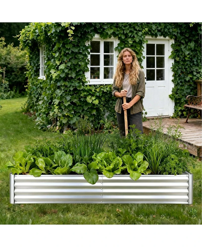 homfan 72"L x 34"W x 12"D Galvanized Steel Raised Garden Bed with Canopy Cover, Outdoor Planter for Vegetables Flowers Patio Backyard