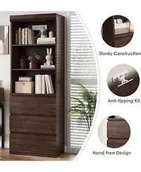homfan 70" Tall Bookcase with 3 Drawers and 3 Open Shelves