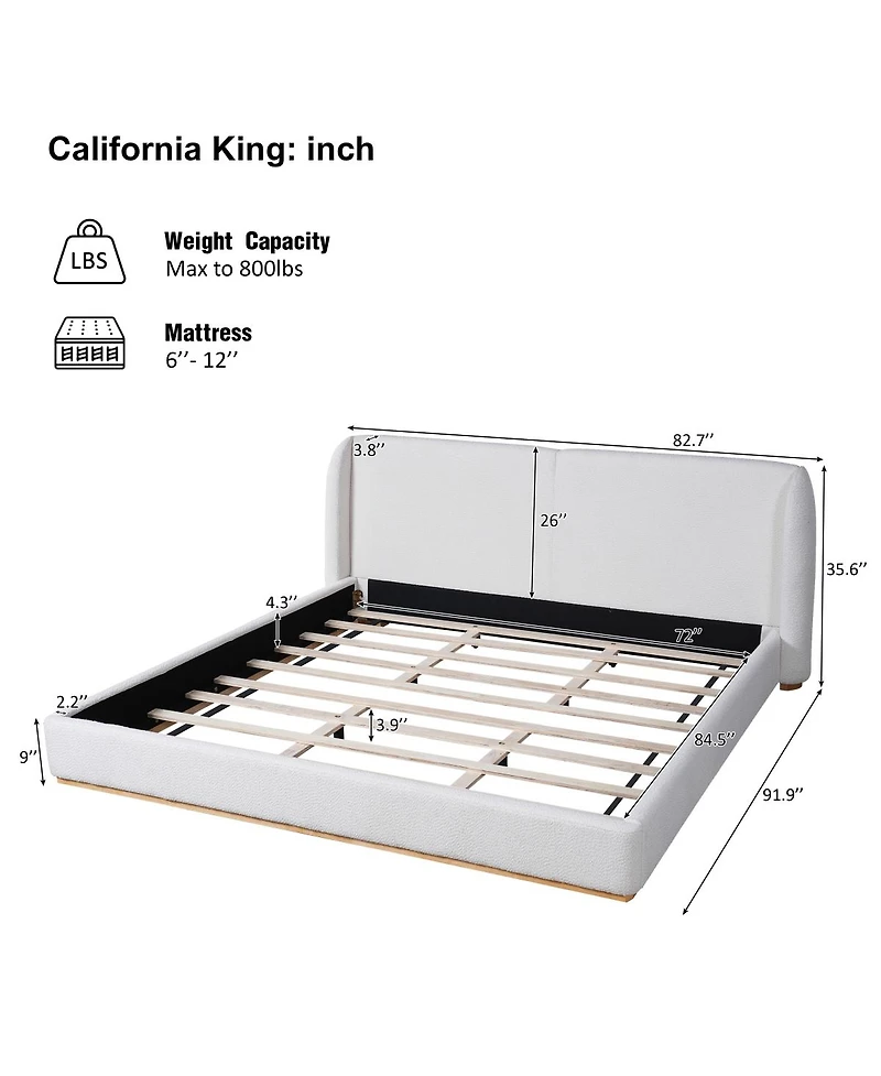 Streamdale Furniture California King Boucle Upholstered Wingback Bed Frame