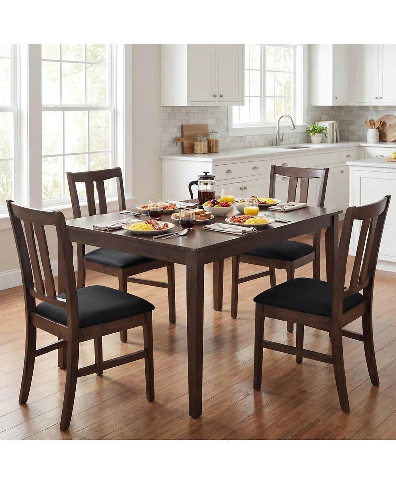 Costway Wooden Dining Chairs Fabric Upholstered Kitchen with High Curved Back
