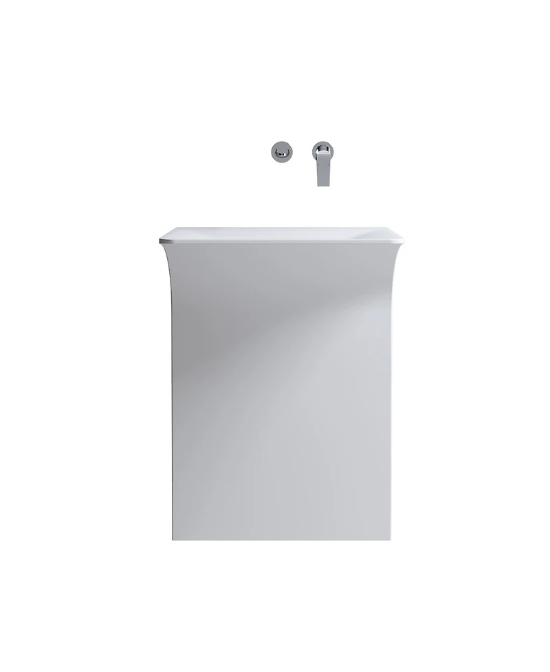 Midola Modern Wall-Mounted Solid Surface Pedestal Sink Bathroom Vanity, One-Piece Floating Bathroom Vessel Sink with Hidden Linear Drain