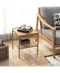 Costway 2 pieces 2-Tier Bedside End Table Bamboo Nightstand for Living Room Bedroom