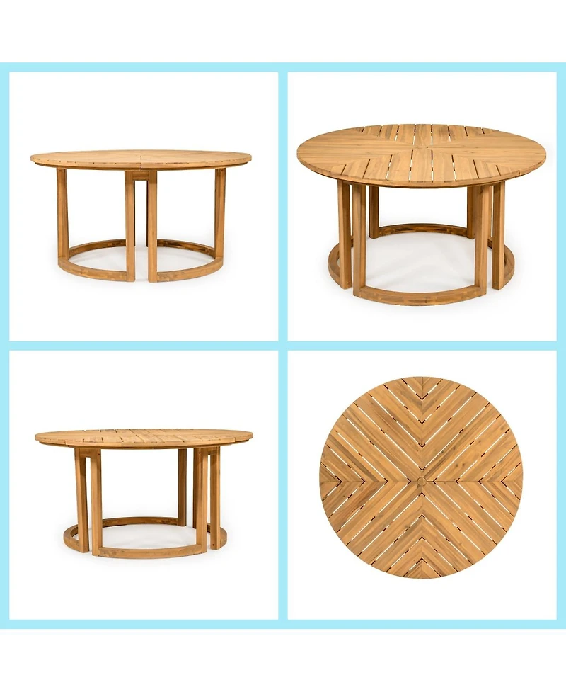 Asagikoiai 7 Piece Wooden Patio Dining Set with Umbrella Hole and Cushioned Chairs