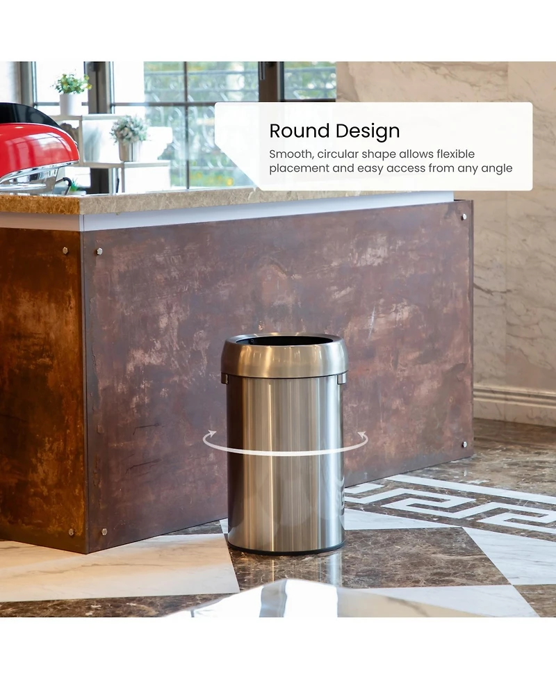 Home Zone Living 16 Gallon Stainless Steel Open Top Trash Can with Round Design