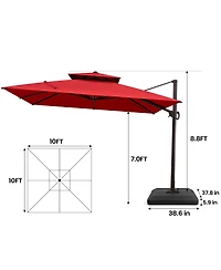 Pellebant 10x10Feet Outdoor Patio Double Top Square Aluminum Cantilever Umbrella with Umbrella Base