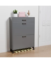 Clihome Shoe Storage Cabinet, Free Standing Organizer with 2 Flip Drawers, Hidden Rack