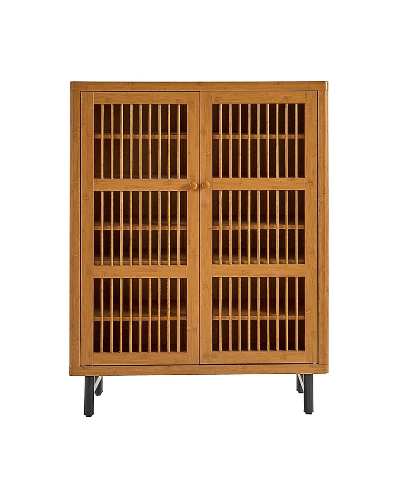 Clihome Shoe Cabinet with Shutter Doors, 6-Tier Entryway Adjustable Shelves, Wooden Rack Organizer