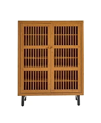 Clihome Shoe Cabinet with Shutter Doors, 6-Tier Entryway Adjustable Shelves, Wooden Rack Organizer