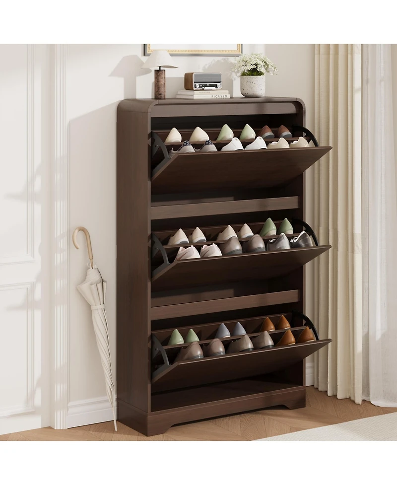 Homfan Large Narrow Shoe Cabinet with 3 Flip Drawers, Freestanding Organizer for Entryway, Modern Storage