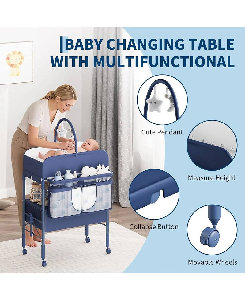 gaomon Baby Changing Table, Versatile Folding Changing Table with Wheels and 2 Drawers