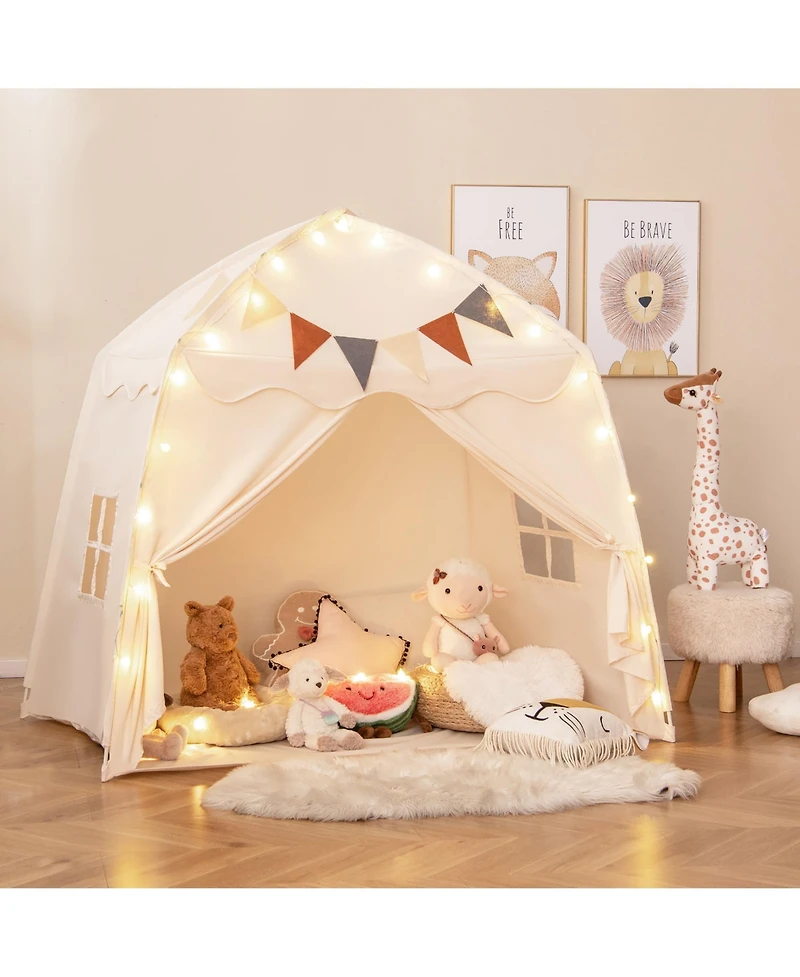Gymax Kids Play Tent With Flags And Globe String Lights For 3-12 Years Old Indoor Outdoor