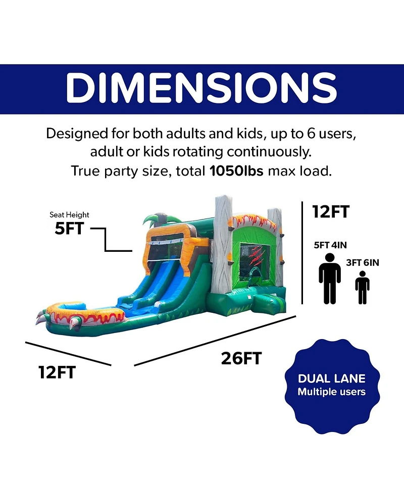 HeroKiddo T-Rex Adventure Xl Inflatable Bounce House Combo