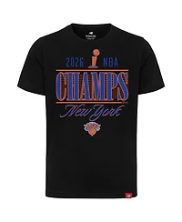 Sportiqe Men's and Women's Black New York Knicks 2026 Nba Finals Champions Trophy Skyline T-Shirt