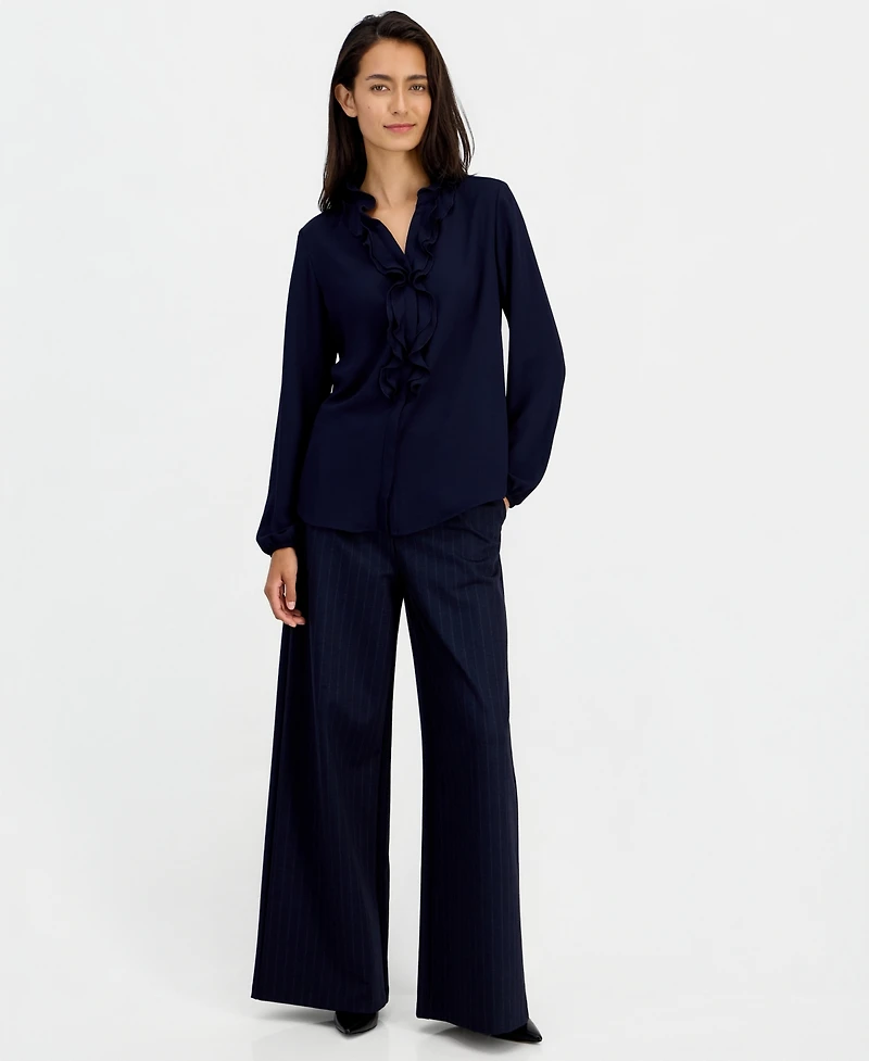 Bar Iii Women's Ruffle-Front Long-Sleeve V-Neck Blouse, Macy's Exclusive