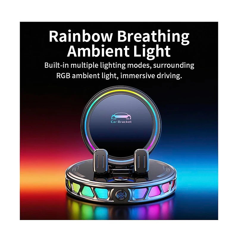 Artudatech 15W Wireless Car Charger - Auto-Clamping, 360degree(s) Rotation and Rgb Light