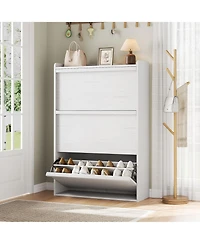 homfan Shoe Cabinet with 3 Flip Drawers - Hidden Wood Shoe Storage Cabinet for Entryway Hallway Living Room