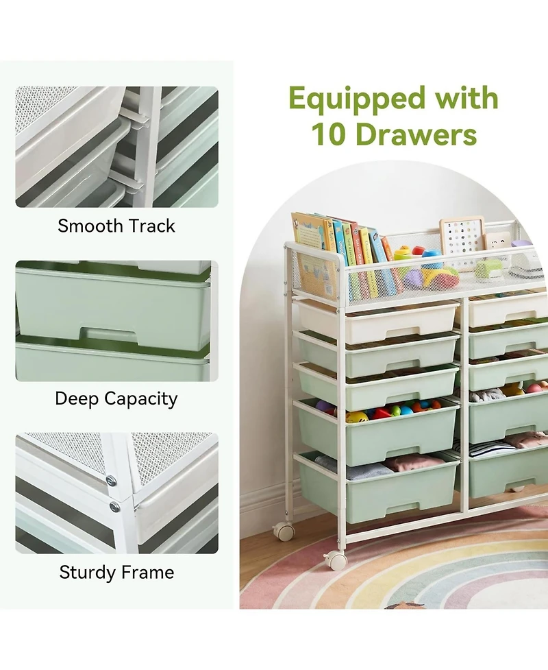 Tribesigns Rolling Craft Cart with 10 Drawers, Art Craft Organizers and Storage with Lockable Wheels, Utility Cart