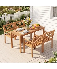 Slickblue Outdoor Acacia Wood Dining Chairs Set of 2 for Patio and Backyard-Teak Finish