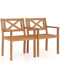 Slickblue Outdoor Acacia Wood Dining Chairs Set of 2 for Patio and Backyard-Teak Finish