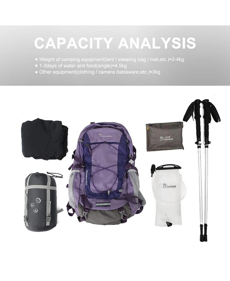Mountaintop 40 Liter Hiking Backpack Lightweight Travel for Men Women Outdoor Backpacking Camping