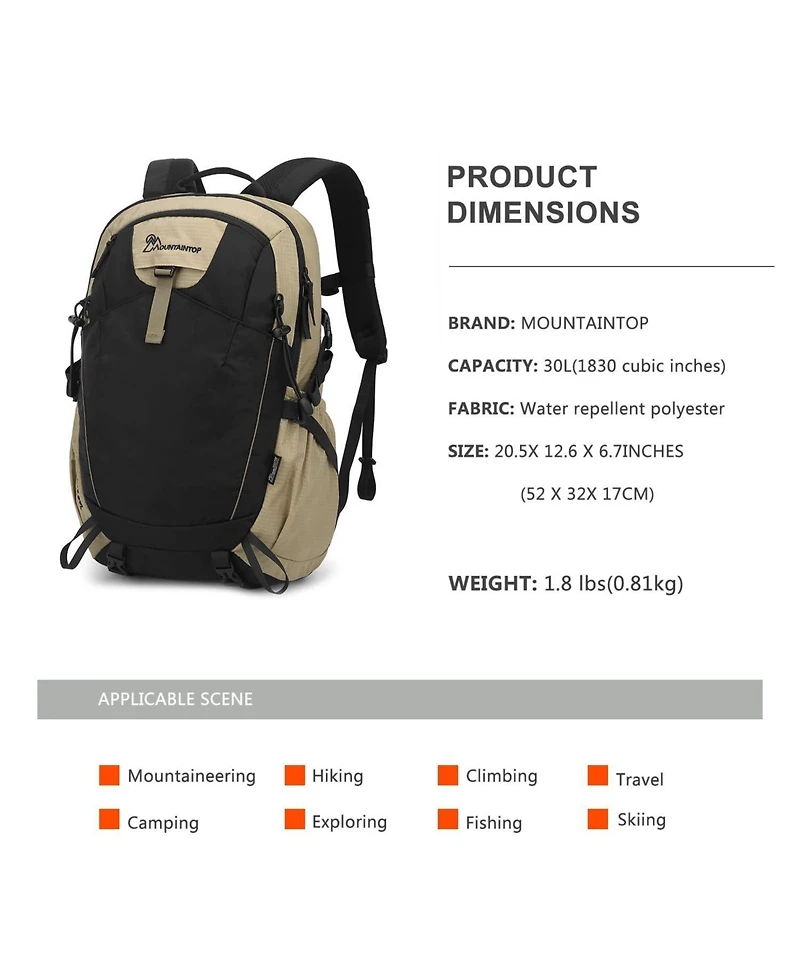 Mountaintop 30 Liter Hiking Backpack Men Women Camping Backpack Lightweight Trekking Travel Backpacks for Climbing Skiing Cycling