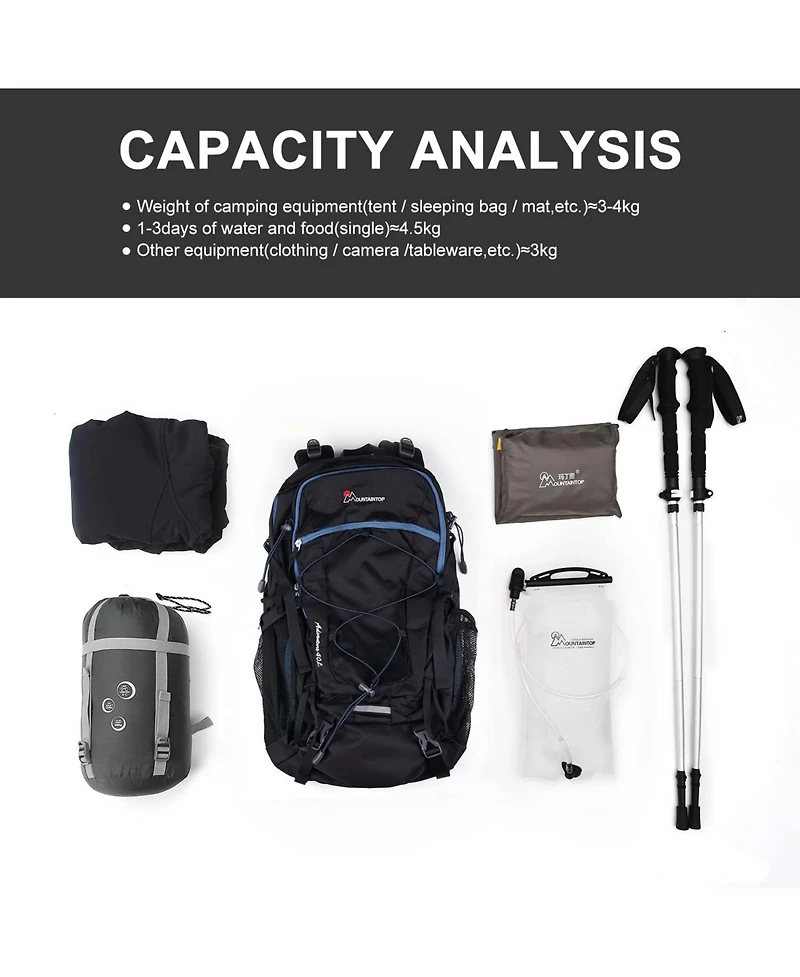 Mountaintop 40 Liter Hiking Backpack Lightweight Travel Backpack for Men Women Outdoor Camping Backpacking