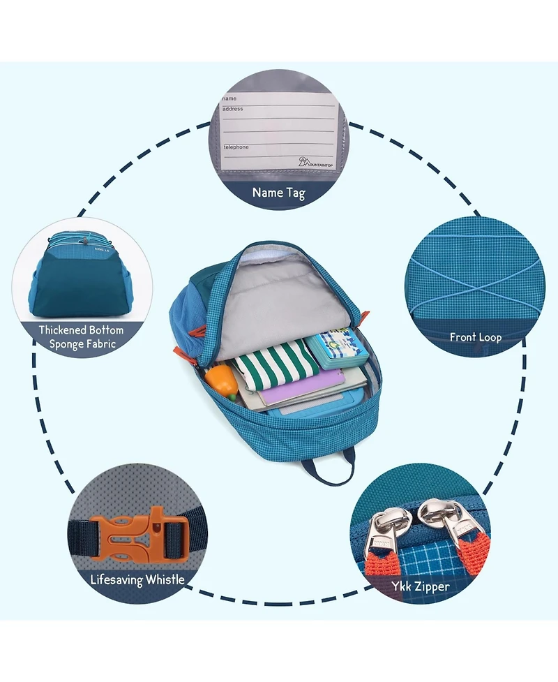 Mountaintop 15 liter Kids Backpack for 5 to 7 Year Olds Lightweight Kindergarten Hiking Backpack for Boys Girls