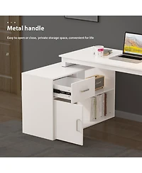 Homsee Corner Desk with Storage - L-Shaped Computer Table and Cabinet Combo Writing Desk with Drawer and Shelves