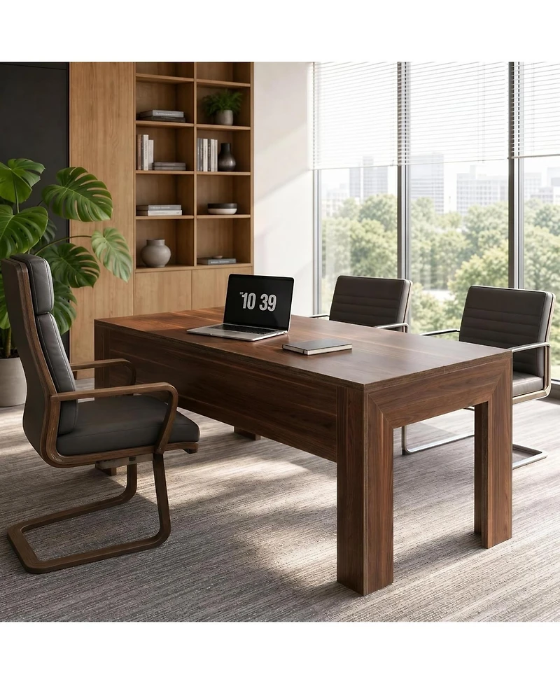 Tribesigns Office Desk with Spacious Tabletop,Wooden Computer Desk with Sturdy Legs and Front Baffle,Modern Workstation for Home Office