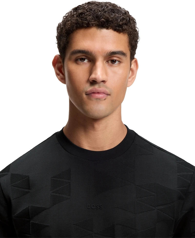 Boss by Hugo Men's 3D-Jacquard Pattern Cotton T-Shirt