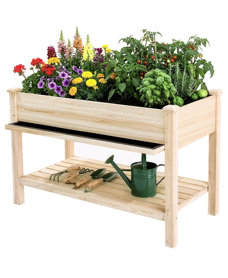 Streamdale Furniture 48x23x31.1'' Elevated Wood Garden Bed with Storage Shelf and Liner
