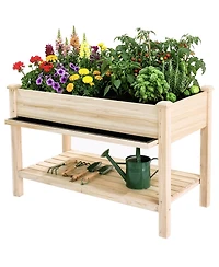 Streamdale Furniture 48x23x31.1'' Elevated Wood Garden Bed with Storage Shelf and Liner