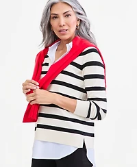 Style & Co Petite Stripe Collared Neck Long-Sleeve Sweater, Macy's Exclusive