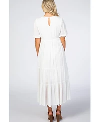 Pinkblush Ivory Floral Embroidered Maternity Midi Dress
