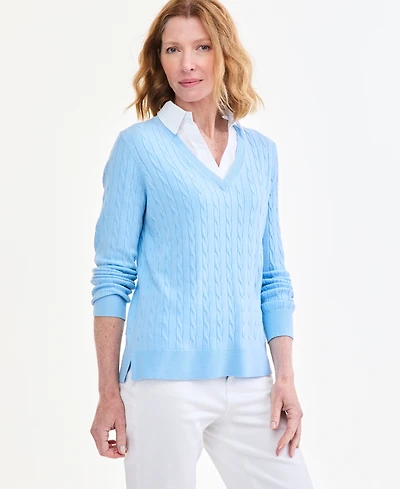 Style & Co Petite Two-Fer Cable Knit Polo Sweater, Macy's Exclusive