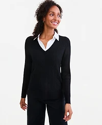 Style & Co Petite Two-Fer Cable Knit Polo Sweater, Macy's Exclusive