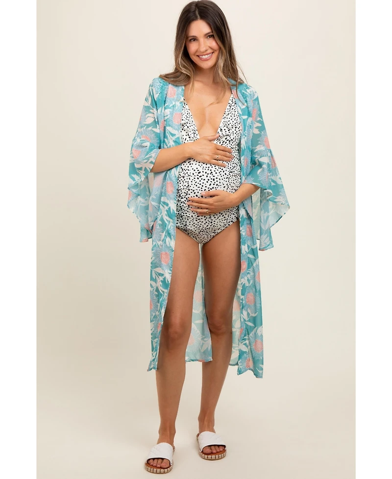 Pinkblush Maternity Teal Floral Bell Sleeve Cover-Up