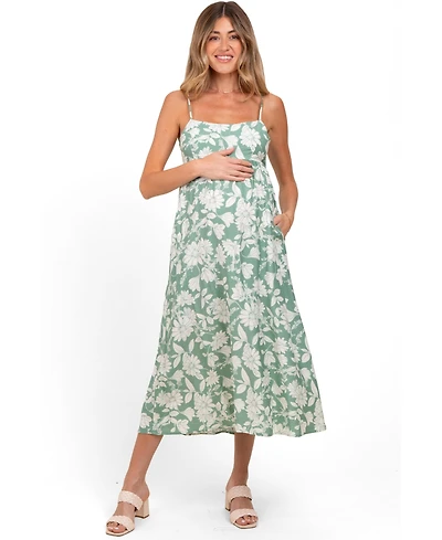 Pinkblush Maternity Light Olive Floral Sleeveless Midi Dress