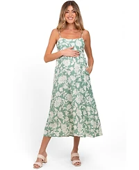 Pinkblush Maternity Light Olive Floral Sleeveless Midi Dress