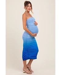 Pink Mesh Ombre Ruched Maternity Midi Dress
