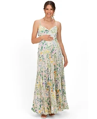 Pinkblush Maternity Ivory Floral Pleated Sleeveless Maxi Dress