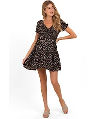 Pinkblush Maternity Black Floral Smocked V-Neck Puff Sleeve Dress