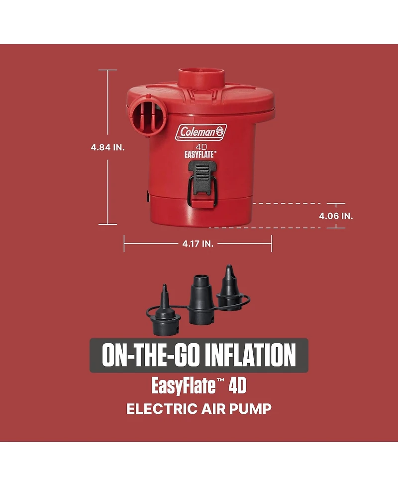 Coleman EasyFlate 4D Electric Air Pump, Battery Powered Inflator with 3 Adapters