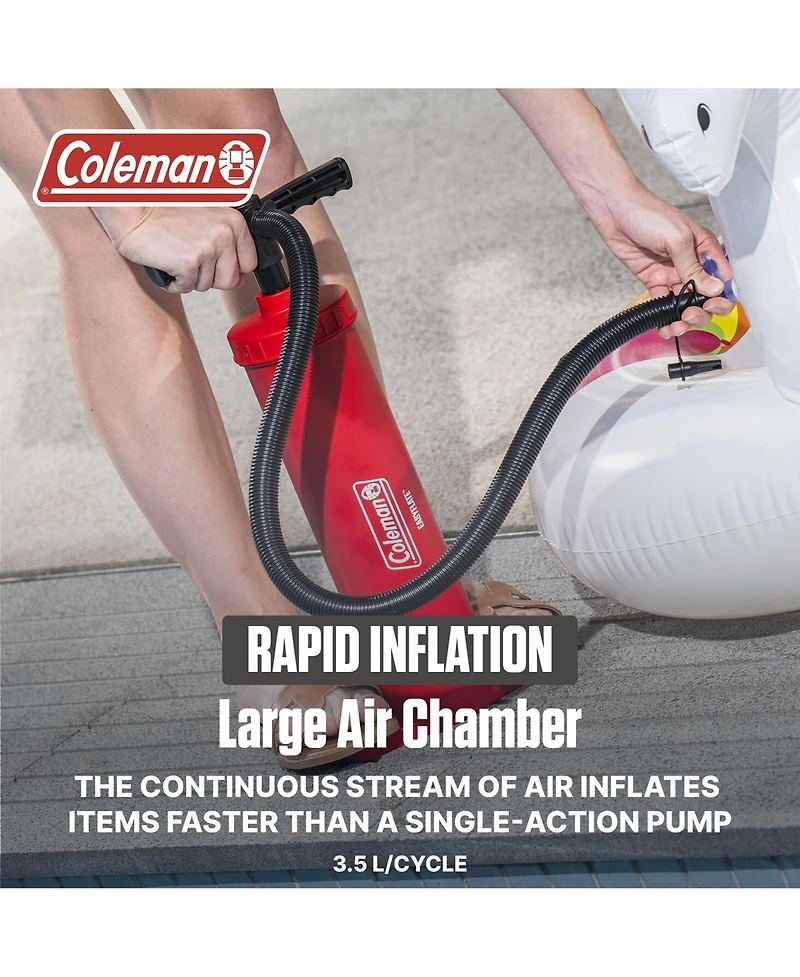 Coleman EasyFlate Dual-Action Manual Air Pump, Hand Pump Inflator with Adapters