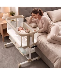 Kinder King Baby 3-in-1 Bassinet Bedside Sleeper with Adjustable Height, Mosquito Net and Wheels