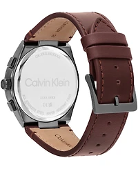 Calvin Klein Men's Distinguish Skeleton Dark Brown Leather Strap Watch 44mm